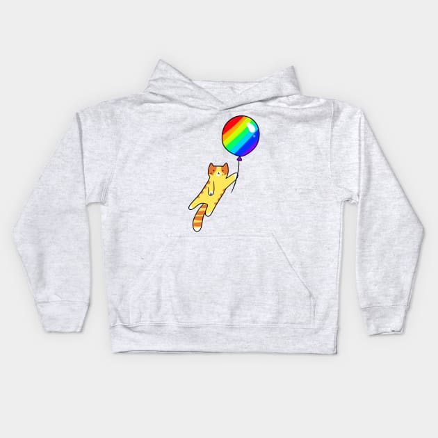 Rainbow Balloon Tabby Cat Kids Hoodie by saradaboru